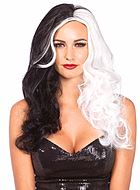 Cruella de Vil, long wig, waves, center part, two tone color